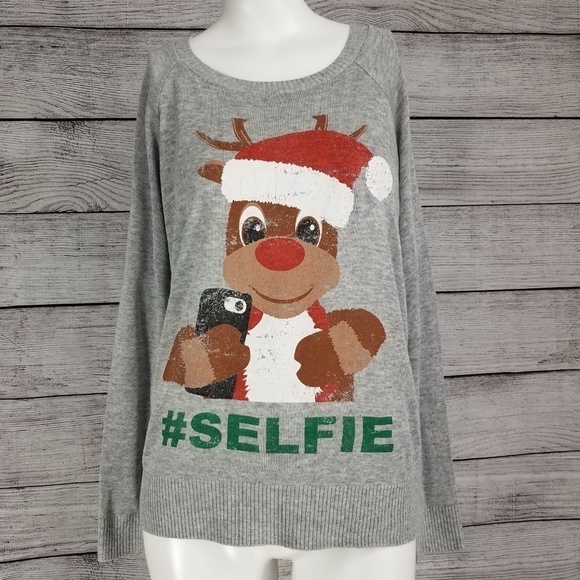 LOL Vintage M Holiday Ugly Christmas Sweater Selfie Rudolf the Red Nose Reindeer - Picture 1 of 7